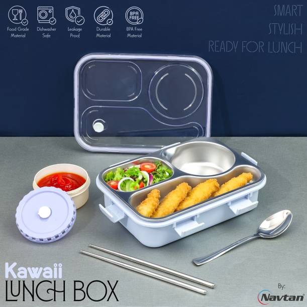 NAVTAN Kawaii Lunch Box 3 Containers Stainless Steel School Lunch Box