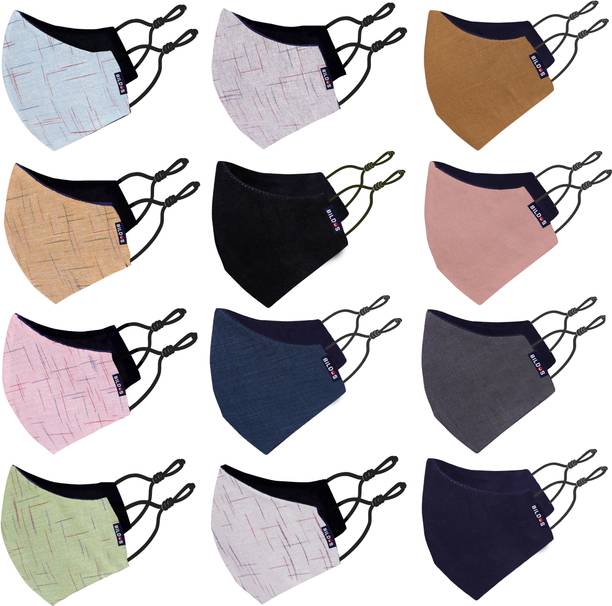 BILDOS 3 Layer Pure Cotton Cloth Mask with Adjustable Ear Loop 12 Pcs Cloth Masks Cloth Mask With Melt Blown Fabric Layer