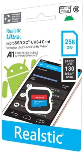 Realstic 256GB-Rl-mmc-051 Ultra 256 GB MicroSDXC Class 10 130 MB/s  Memory Card Compatible with Camera, Computer, Mobile, Tablet