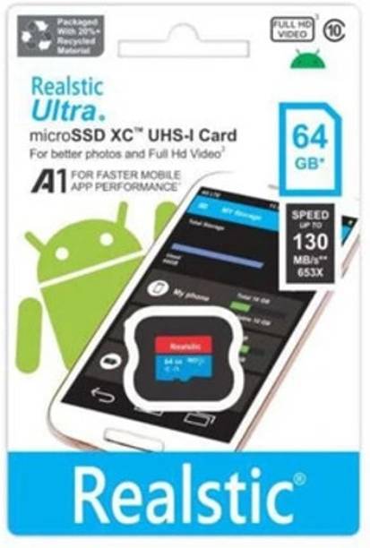 Realstic 64GB-Rl-mmc-014 Ultra 64 GB MicroSDXC Class 10 130 MB/s  Memory Card Compatible with Camera, Computer, Mobile, Tablet