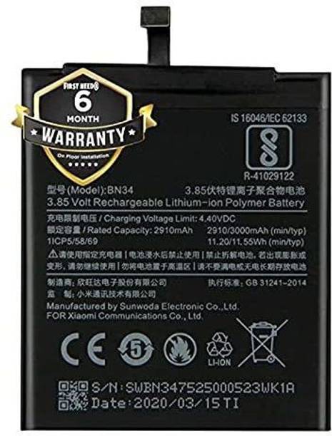 XILIOES ORIGINALS Mobile Battery For  Redmi 5a / Mi 5a/BN34 OriginaI Battery with 6 Month Warranty and high Capacity Battery Backup