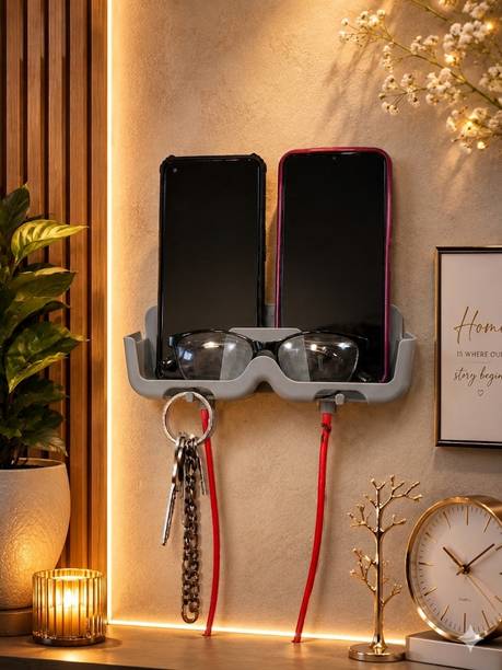 Expro Wall Mounted Phone & Key Holder with Charging Cable Slots | Mobile Holder Mobile Holder
