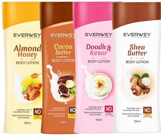 Everwey Almond Honey, Cocoa Butter, Doodh Kesar & Shea Butter Nourishing Body Lotion