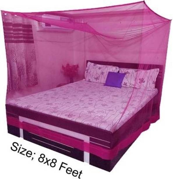 ZIMBLE Polyester Adults Washable Square Hanging (8x8) King Size Bed Mosquito Net