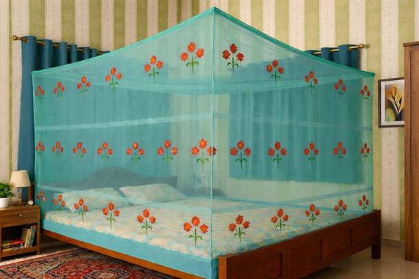 FB enterprise Dream Elegant Floral Printed Mosquito Net Canopy for Bedroom HDPE - High Density Poly Ethylene Washable Adults Mosquito Net