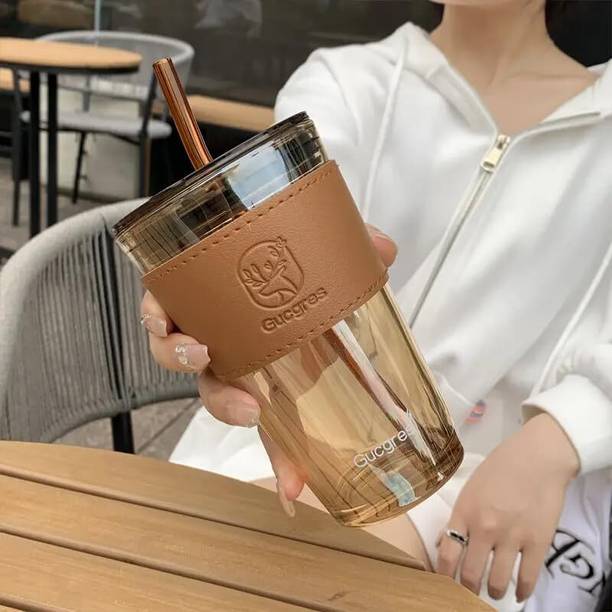 एंट्रीज़ोन Glass Travel Tea and Coffee Fruit Juice Milk Sipper Tumbler with Straw & Lid ग्लास मग