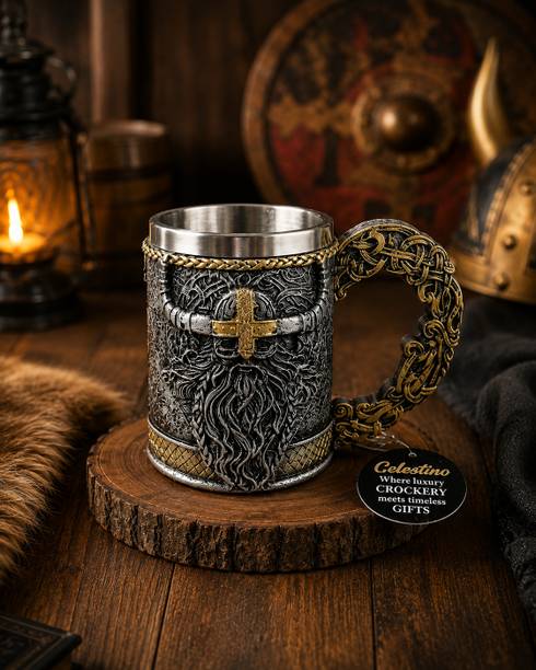 celestino Premium Viking Beer with Stainless Steel Inner | Medieval Norse Stainless Steel Beer Mug