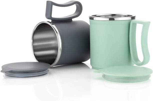 मैजिक स्पून Stainless Steel Coffee with Lid (300 ml) (Pack of 2) (Pista,Grey) स्टेनलेस स्टील मग