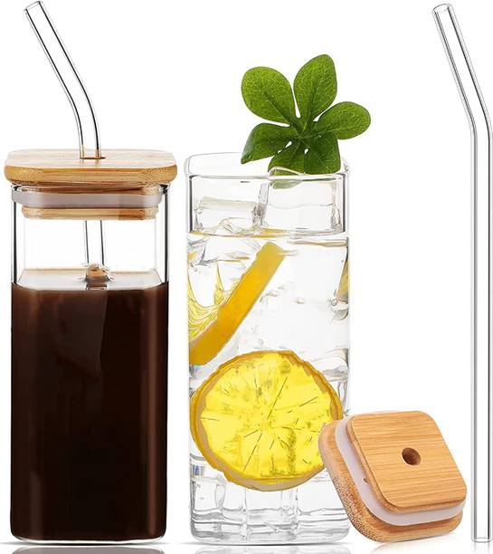 Adhunyk Travel Sipper Bottle Pack of 1 (Square Mason with Glass Straw Glass Tumbler