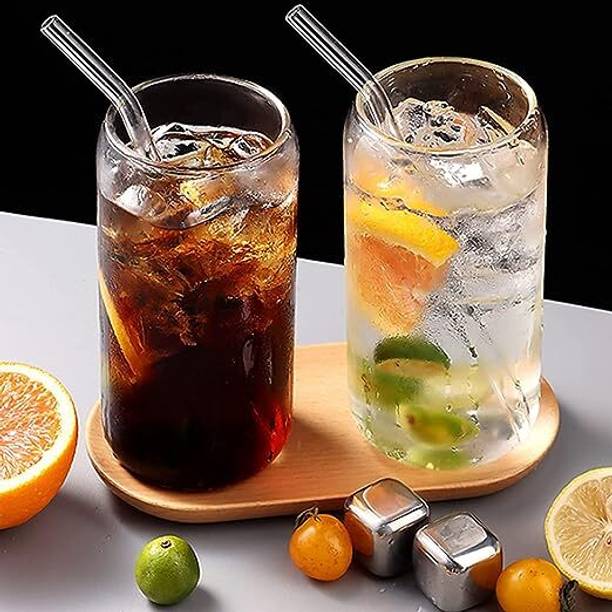 TINSUHG (Pack of 2) Coffee Can Mug with Lid and Straw Glass Set Beer Mug