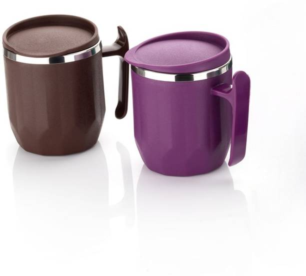 मैजिक स्पून Stainless Steel Coffee with Lid (300 ml) (Pack of 2) (Brown, Maroon) स्टेनलेस स्टील मग