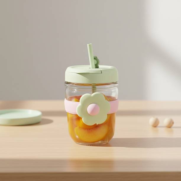 Coozico SIPPER BOTTLE FLOWER New Products Glass Tumblers with Flower Sleeve Glass Water/Juice Glass