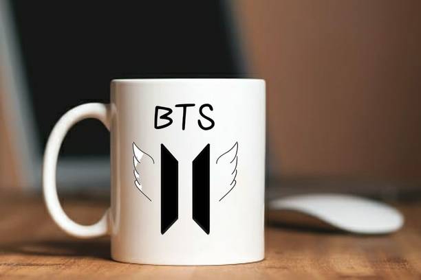 Manorath bts logo white printed ceramic coffee mug . Ceramic Coffee Mug