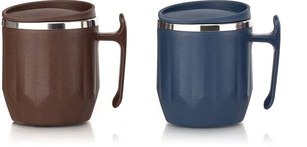 मैजिक स्पून Stainless Steel Coffee with Lid (300 ml) (Pack of 2) (Navy Blue, Brown) स्टेनलेस स्टील मग