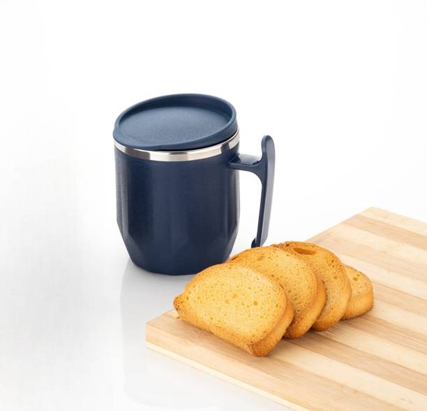 मैजिक स्पून Stainless Steel Coffee with Lid (300 ml) (Pack of 1) (Navy Blue) स्टेनलेस स्टील मग