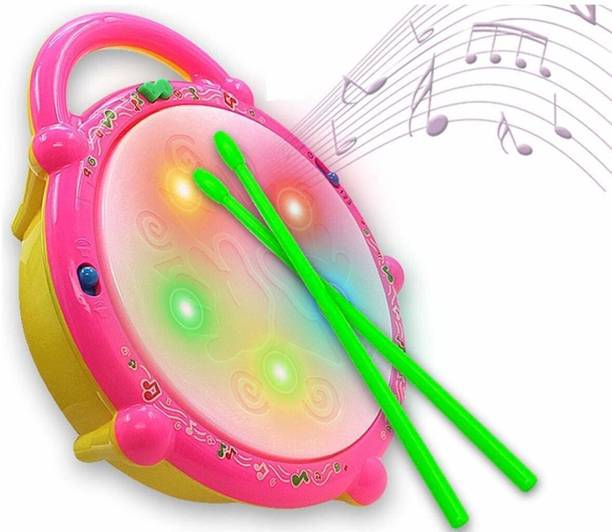 GoodsNet Flash Drum Toy with 5 Visual 3D Lights, Music, 3 Game Modes for Kids