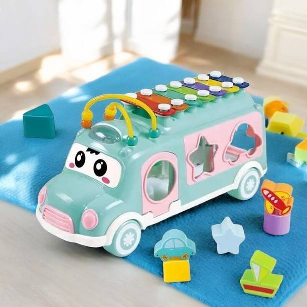Ruffo Kids Bus Toy with Shape Sorter Game & Xylophone Instrument