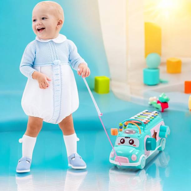 Ruffo Baby Musical Bus Toy with Shape Blocks, Bead Maze & Activity Learning Game