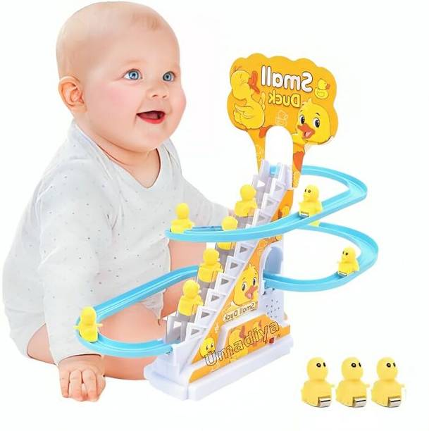 ZUNBELLA Duck Slide Stair Climbing Toy Escalator with Lights and Music Track Set 3