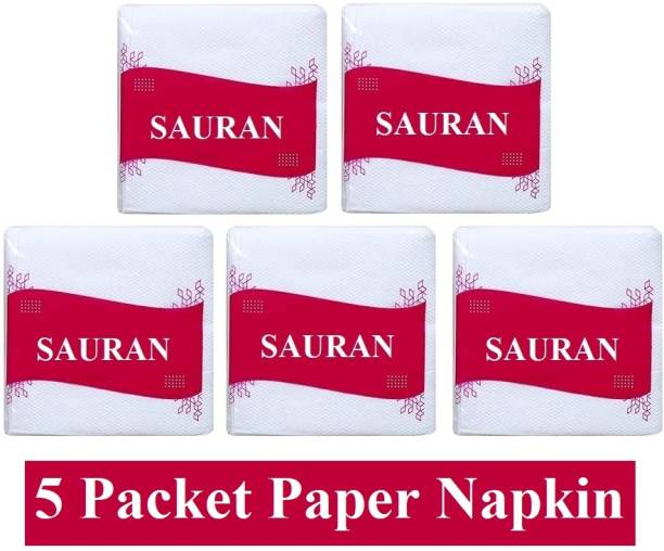 Sauran Pack of 5 (2 PLY) Soft Paper Napkins (100 Napkins Each) White Paper (NP2)_FP White Paper Napkins