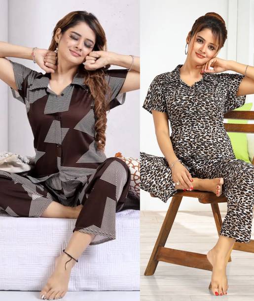 Women Multicolor Printed Night Suit Set
