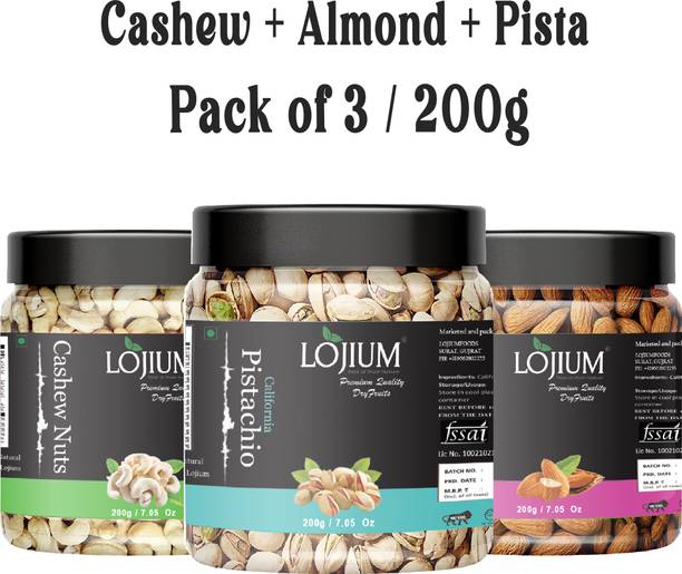 LOJIUM PRIMIUM QUALITY DRY FRUITS COMBO OF CASHEW(200g) ,ALMOND(200g) & PISTA(200g) Cashews, Almonds, Pistachios