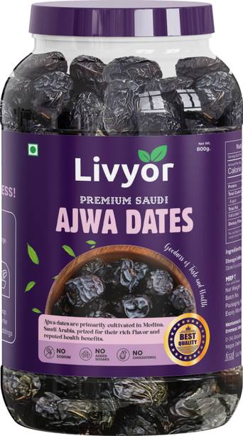 LIVYOR Premium Saudi Ajwa Dates | Khajoor | Khajur Dry Fruits | No Added Sugars Dry Dates