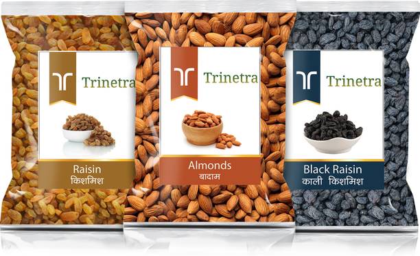 Trinetra Badam 100g, Kishmish 100g, Kali Kishmish 100g Combo Pack 300g