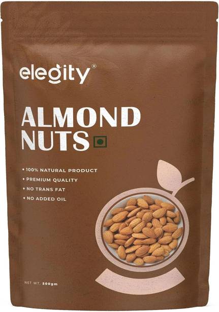 Elegity Natural Plain Almonds - Dry fruit Pouch (500gm) | Nutritious & Delicious Badam Almonds