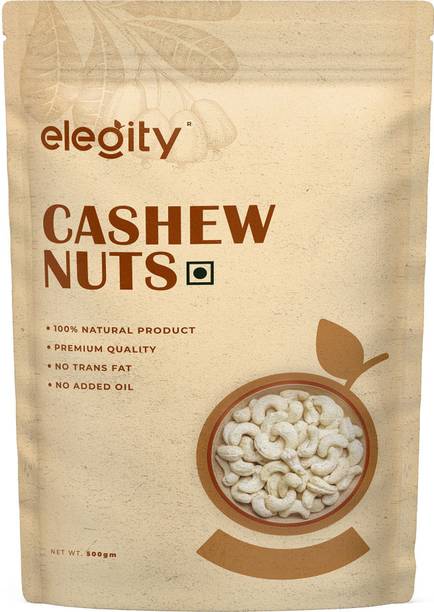 Elegity Natural Plain Cashew - Pouch (500 gm) | Whole Kaju - Nutritious & Delicious Cashews