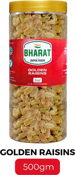 Bharat Super Foods Premium Golden Raisins Seedless, 100% Natural Kishmish (500gm Jar Pack) Raisins