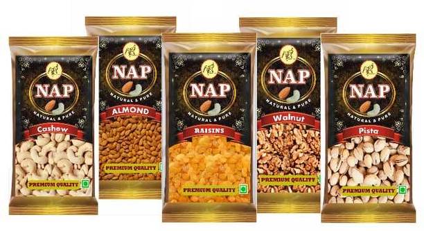Nap Dry Fruit combo of Healthy 5 Kaju Pista Badam Akhrot Kishmish 750 GM (5 x 150 g) Cashews, Almonds, Pistachios, Walnuts, Raisins