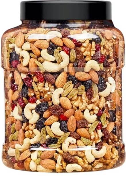 AIRCART Premium Mixed Dry Fruits & Nuts Jar - Almonds, Cashews, Walnuts & Raisins Almonds, Amla, Apricots, Blueberry, Brazil Nuts, Dry Dates, Raisins, Dates