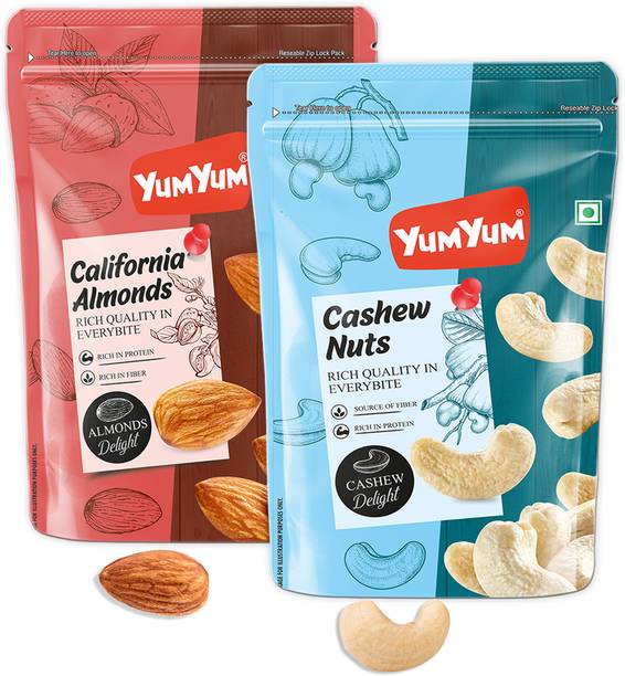 YUM YUM Daily Needs Dry Fruits Combo Pack of 2 (Kaju 500gm & Badam 500gm) - Cashews, Almonds