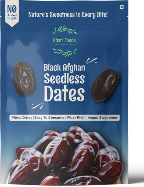 Khari Foods Black Afghan Seedless Dates 400g, Khajur / Khajoor Dry Fruit, High Fibre Dates