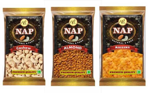 Nap Dry fruits combo pack of | Kaju Badam Kishmish 450 GM (3 x 150 g Cashews, Almonds, Raisins