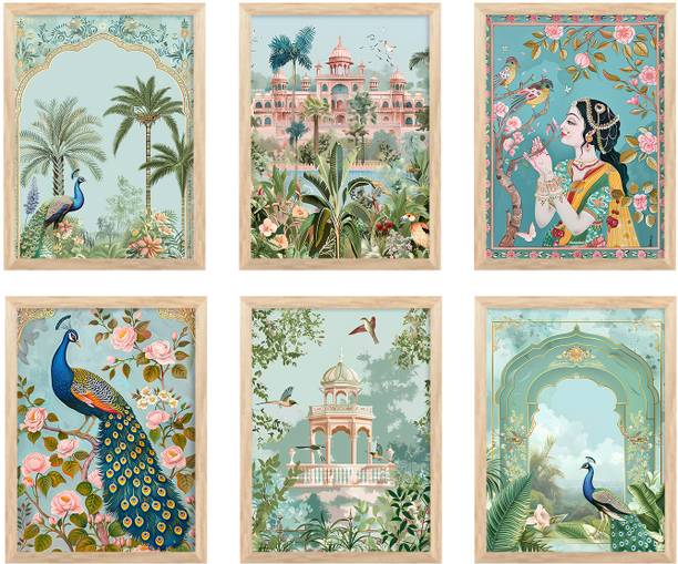 Artifly Set of 6 Framed Pichwai art Paintings for Living Room and wall decor P-04 Digital Reprint 13 inch x 10 inch Painting