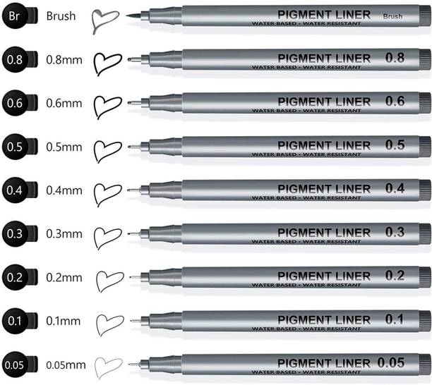 Craftacious Pigma Micron 9pc Fineliner pen Black Archival Ink Artist Drawing Sketch pens Fineliner Pen