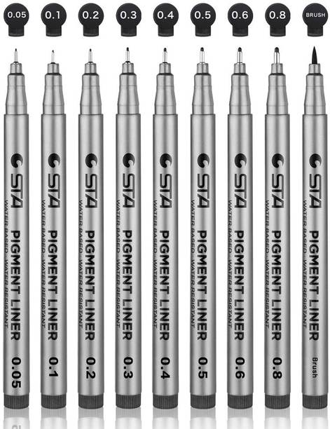 Craftacious Pigma Micron 9pc Fineliner pens Black Archival Ink Artist Drawing Sketch pens Fineliner Pen