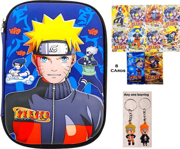 poksi Naruto Anime EVA Pencil Box Combo – Durable Pencil Pouch with 8 Cards + Keyring for Kids & Fans Art EVA Pencil Box