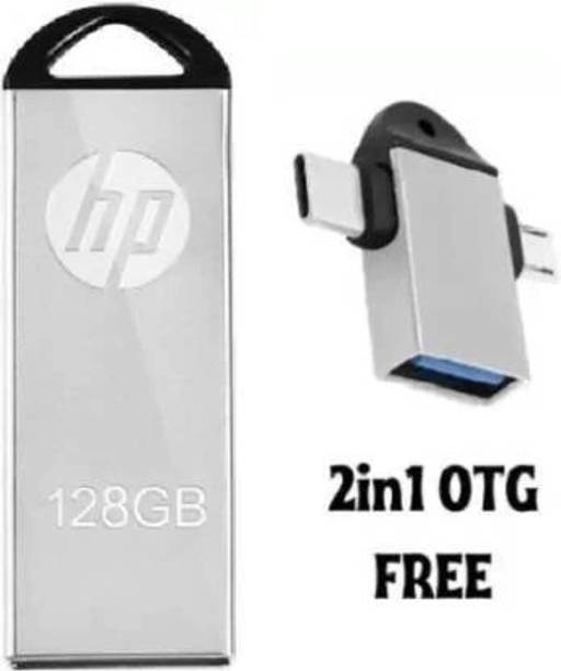HP V220J 2 IN 1 OTG FREE 128 GB Pen Drive Compatible with Laptop, Mobile, Tablet, Gaming Console, Desktop Computer USB 2.0 Metal Case
