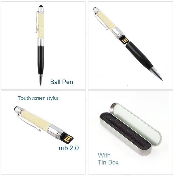 KBR PRODUCT Combo 1+1 Filled with Crystal Multi Function Diamond Ball Pen USB Flash Drive Storage 8 Pen Drive Compatible with Gaming Console, Desktop Computer, Audio Player, Television, Laptop USB 2.0 Metal Case