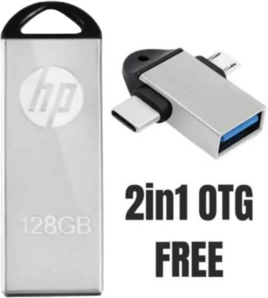 HP V220W 128GB With 2 IN 1 OTG 128 GB Pen Drive Compatible with Laptop, Audio Player, Desktop Computer, Laptop, Tablet USB 2.0 Metal Case