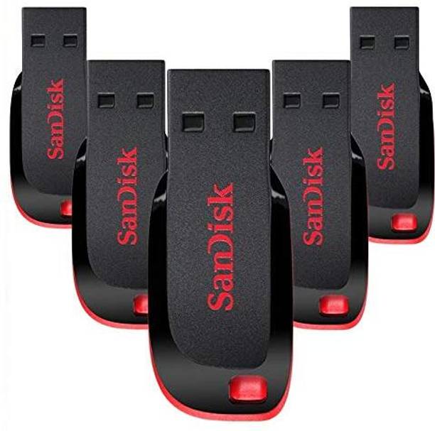 SanDisk Cruzer Blade USB 2.0 Pendrive Pack of-5 16 GB Pen Drive Compatible with Audio Player, Desktop Computer, Gaming Console, Laptop, Mobile, Tablet, Netbook, Television USB 2.0 Plastic Case
