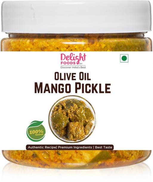 Delight Foods Olive Oil Mango Pickle 350g |Aam Ka Achaar | Green Mango,Chutney, UppinKai Mango Pickle