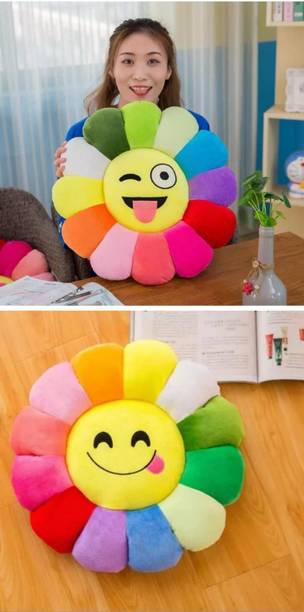 AARAVI TRADERS pack of 2 sunflower cushion 7 Microfibre Smiley Cushion Pack of 2