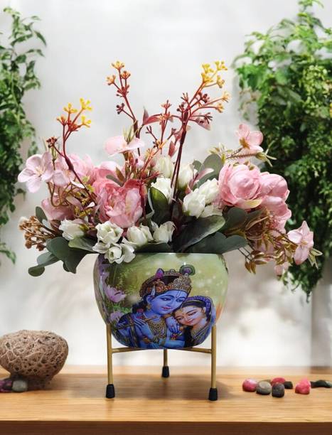 JH CRAFTY Decorative Single Tradition Metal Pot Vase With Stand For Home Decor Plant Container Set