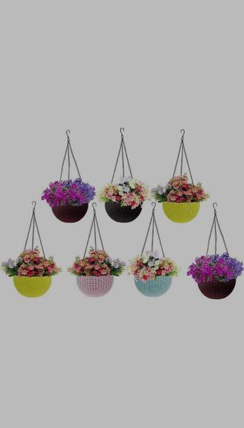 FanciaDecore Plastic Grow Planter Woven Hanging FlowerPot with Chain Hang Plastic Pot Multi Plant Container Set