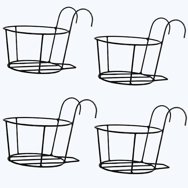 Mishraplants28 Hanging Basket for Flower Pots Hold Railing, Balcony, Terrace- Black(set of 4) Plant Container Set