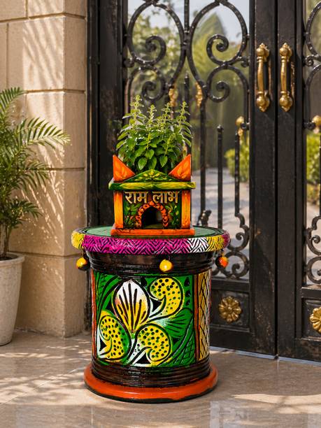 Turtulsgroup Tulsi Planter Pot with Stand | Decorative Handcrafted Tulsi Kyara Plant Container Set
